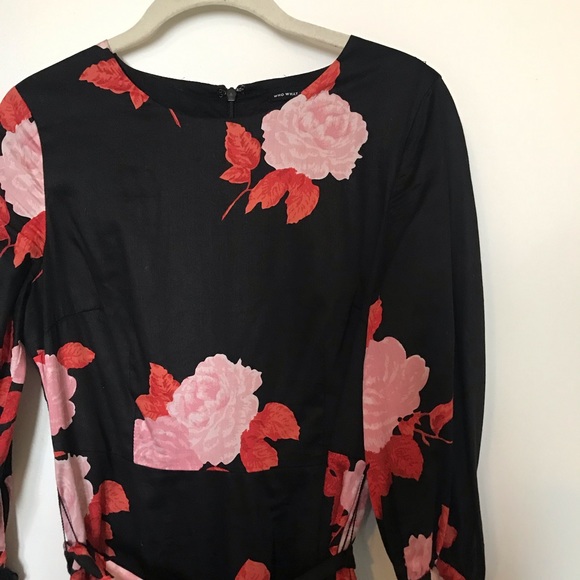 Who What Wear black floral midi dress with bows - Picture 6 of 8